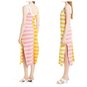 STAUD Striped Pink and Yellow Midi Dress